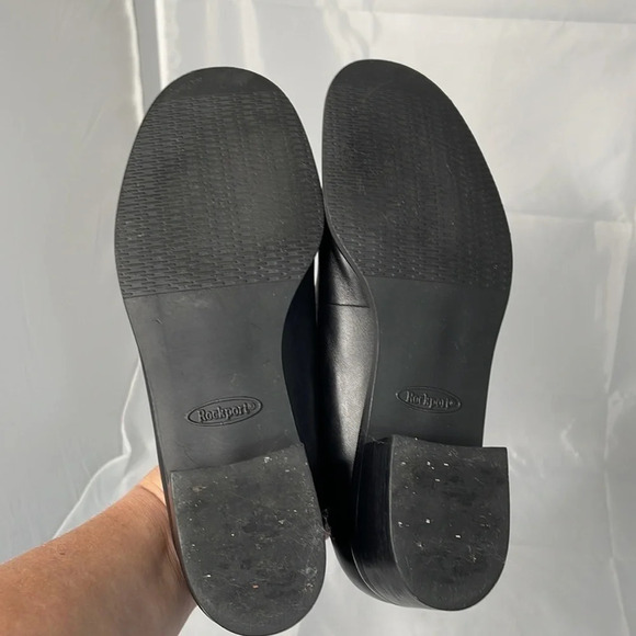 ROCKPORT Chunky Heel Pump Black Leather Round Toe Cushion Insole Minimalist 7.5 - Picture 7 of 11
